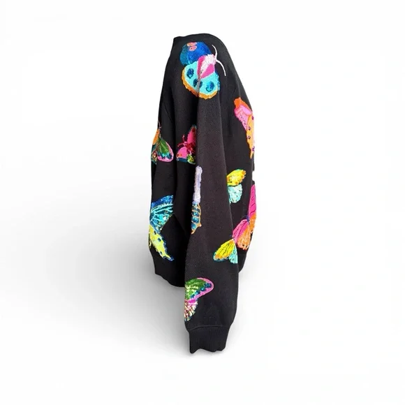 QUEEN OF SPARKLES Black Cardigan with Colorful Butterfly Motifs - Picture 7 of 12